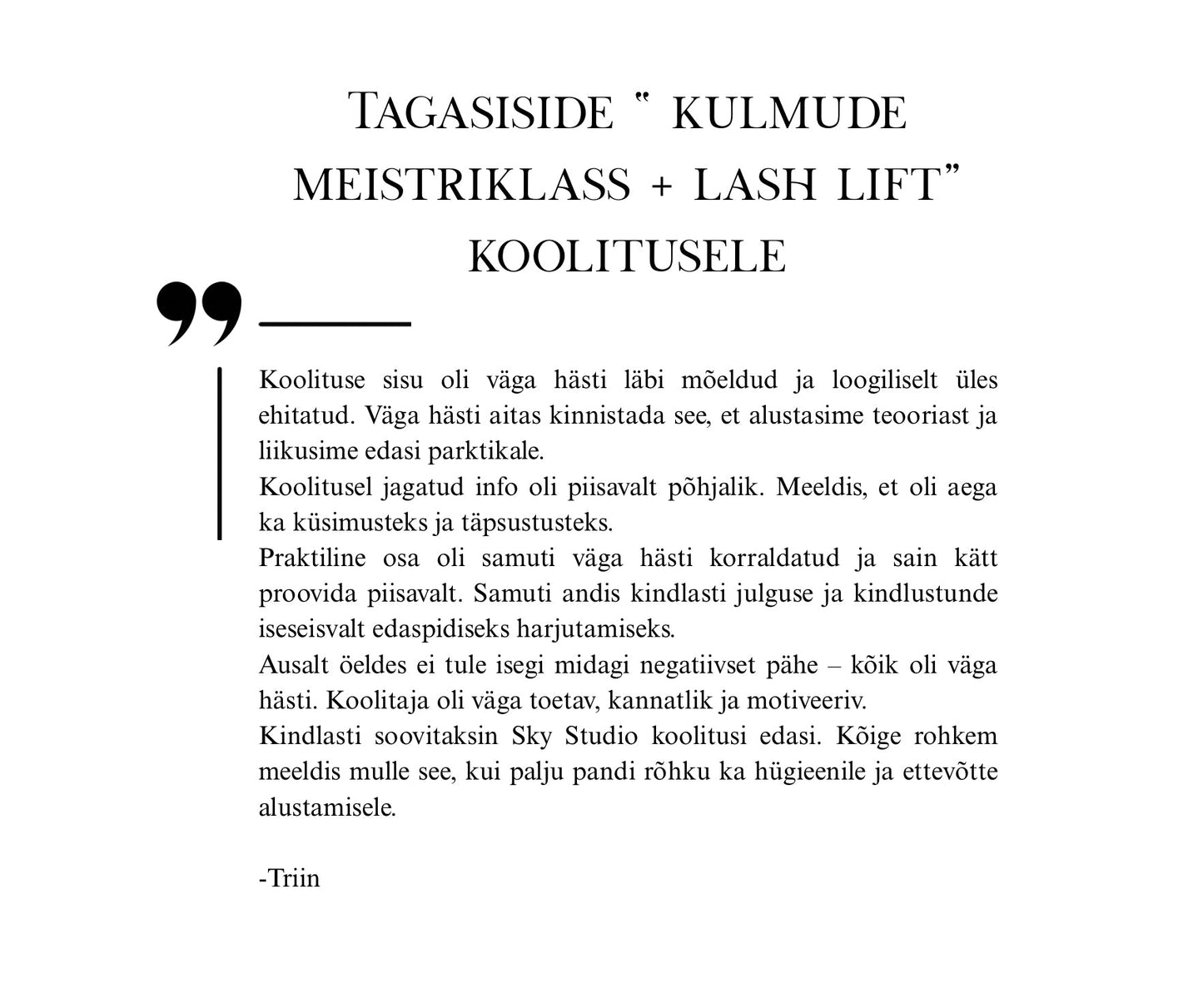 Koolitus "KULMUDE MEISTRIKLASS"